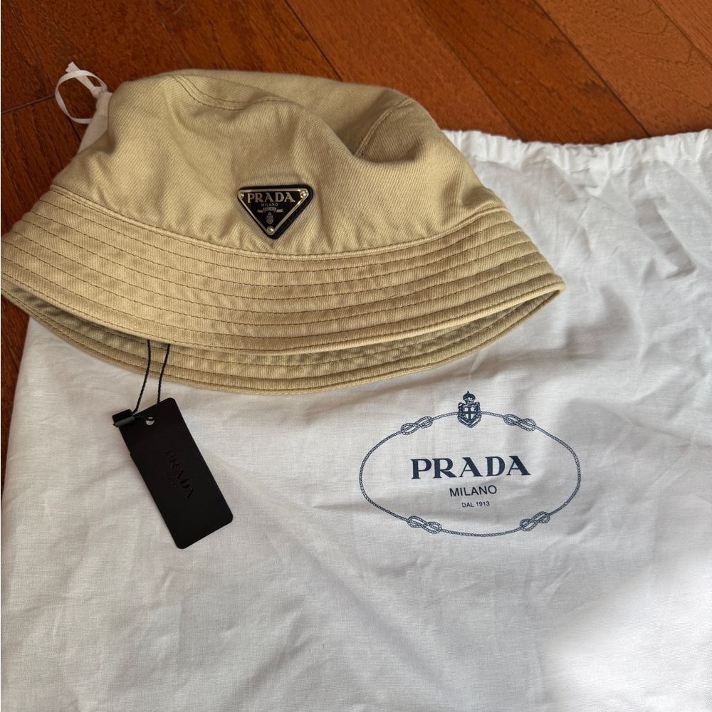 *NEW* Prada Beige Bull Denim Canvas Bucket Hat
